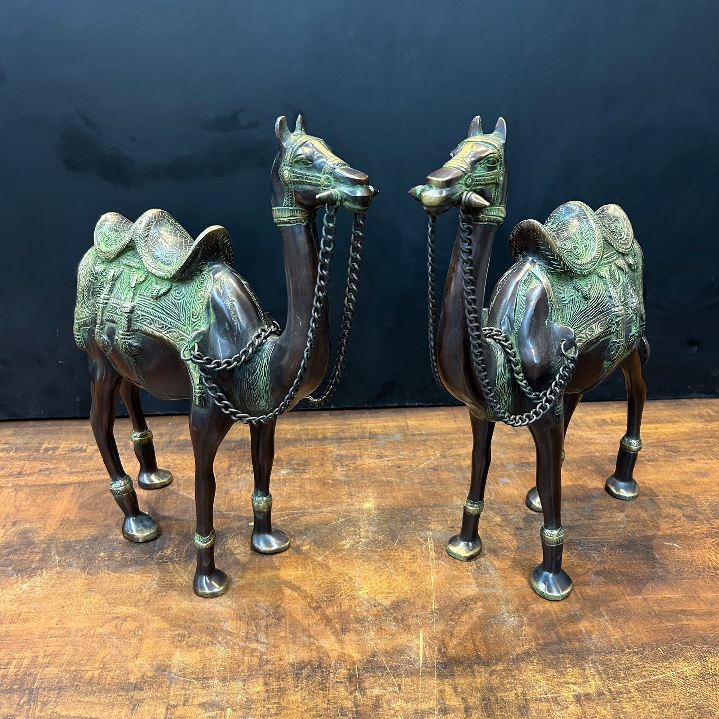 Brass Camel Pair Sculpture Vastu Recommended Showpiece 17 Inches