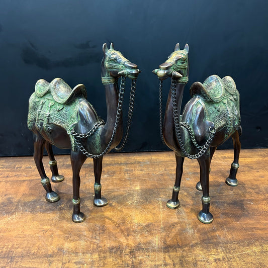 Brass Camel Pair Sculpture Vastu Recommended Showpiece 17 Inches