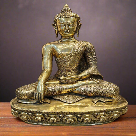 Brass Large Carving Buddha Statue Antique Finish For Home Decor 2 Feet