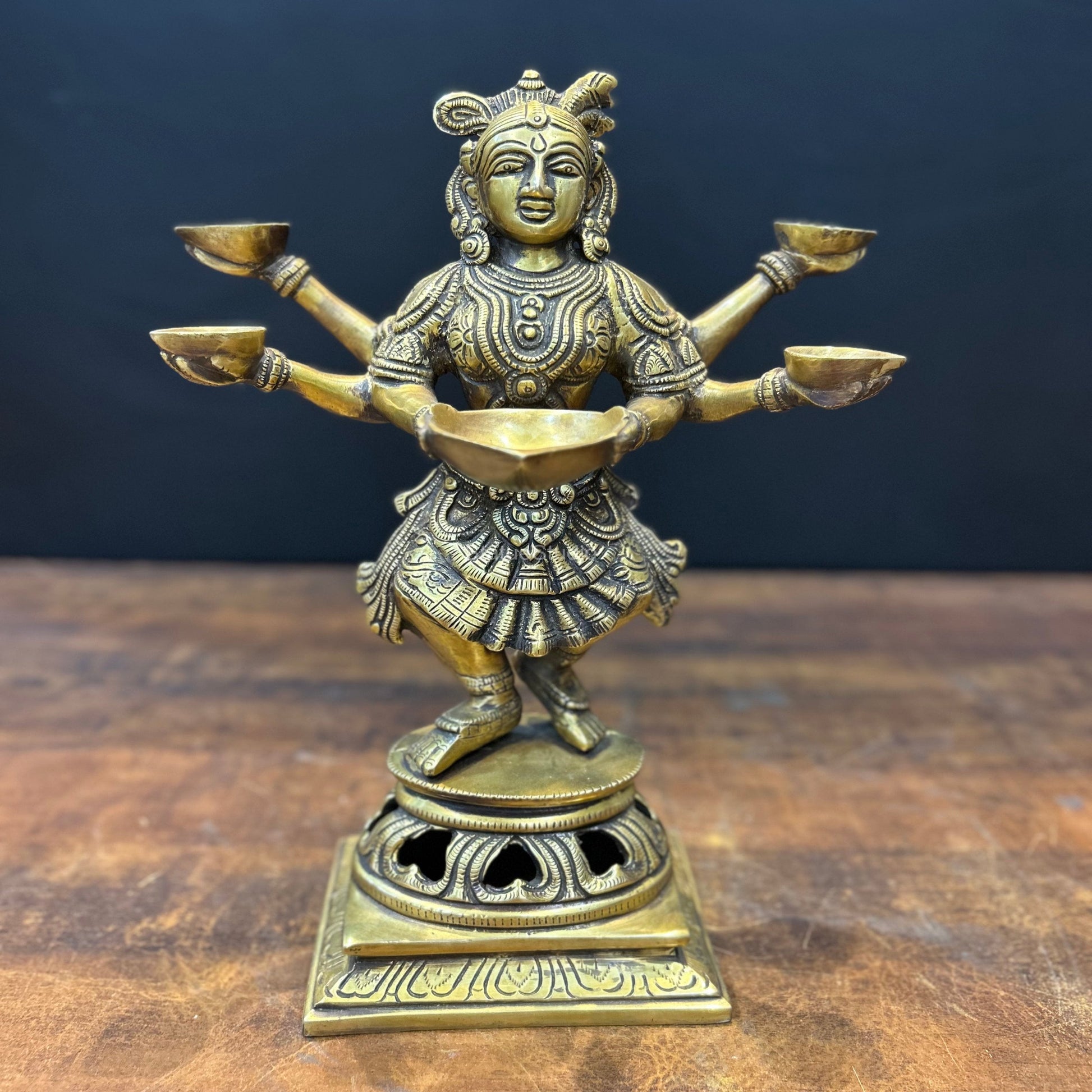 Brass Dancing Deep Lakshmi Statue For Pooja Room Home Decor 13 Inch - Eco-friendly - Sama Homes