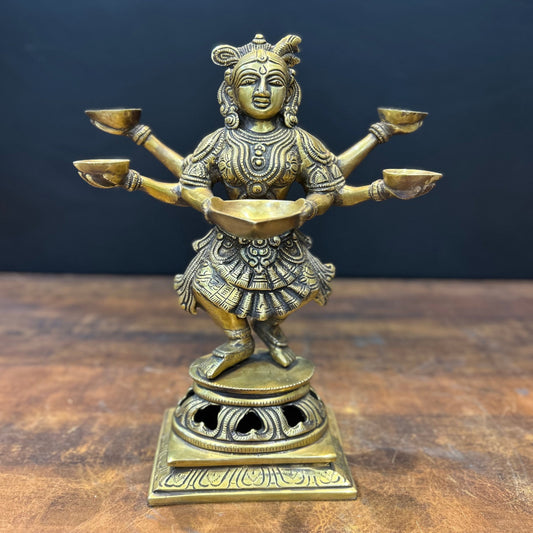 Brass Dancing Deep Lakshmi Statue For Pooja Room Home Decor 13 Inch