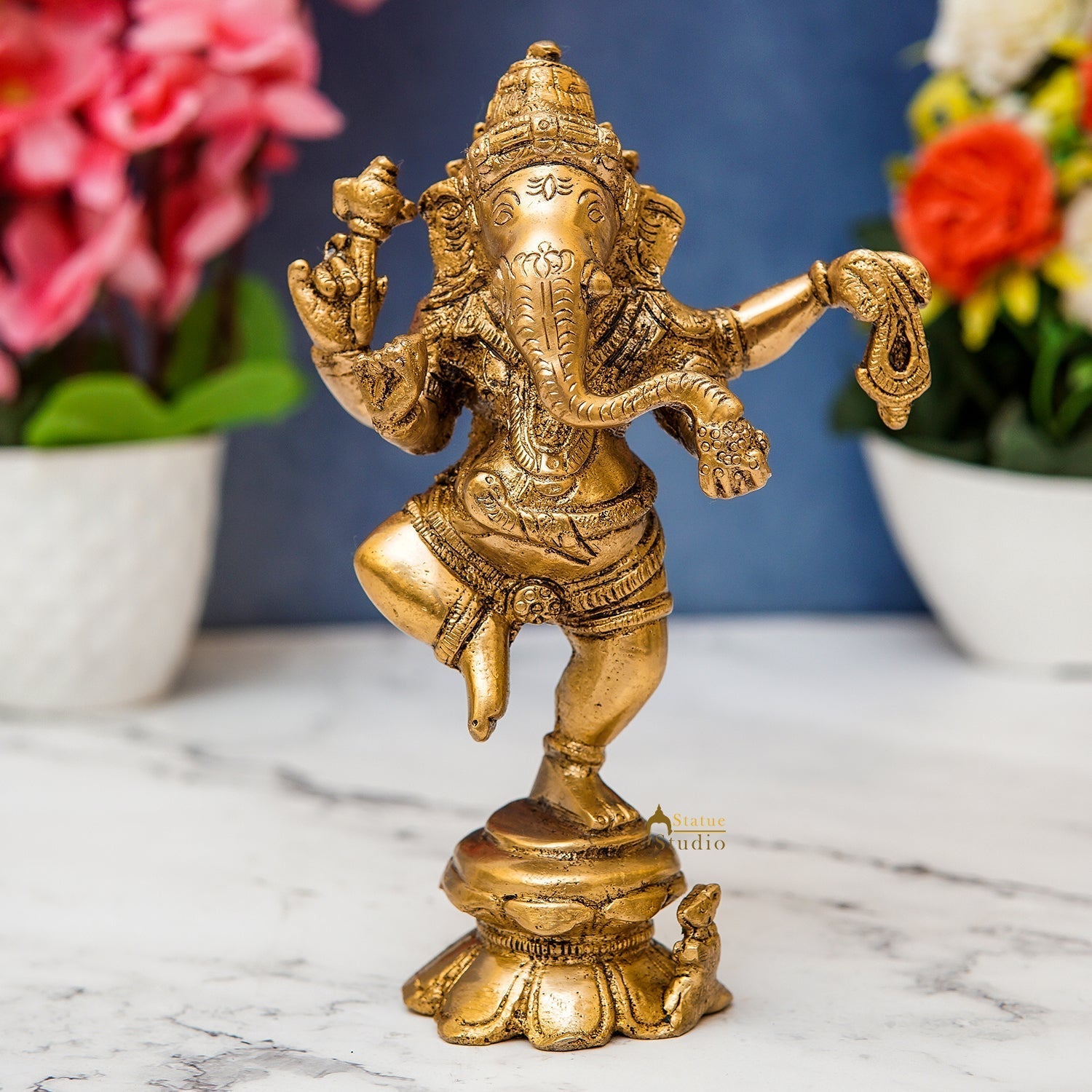 Brass Dancing Ganesha Idol For Home Decor 6 Inch - Eco-friendly - Sama Homes