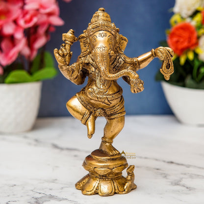 Brass Dancing Ganesha Idol For Home Decor 6 Inch by vendor-unknown - Hindu Gods