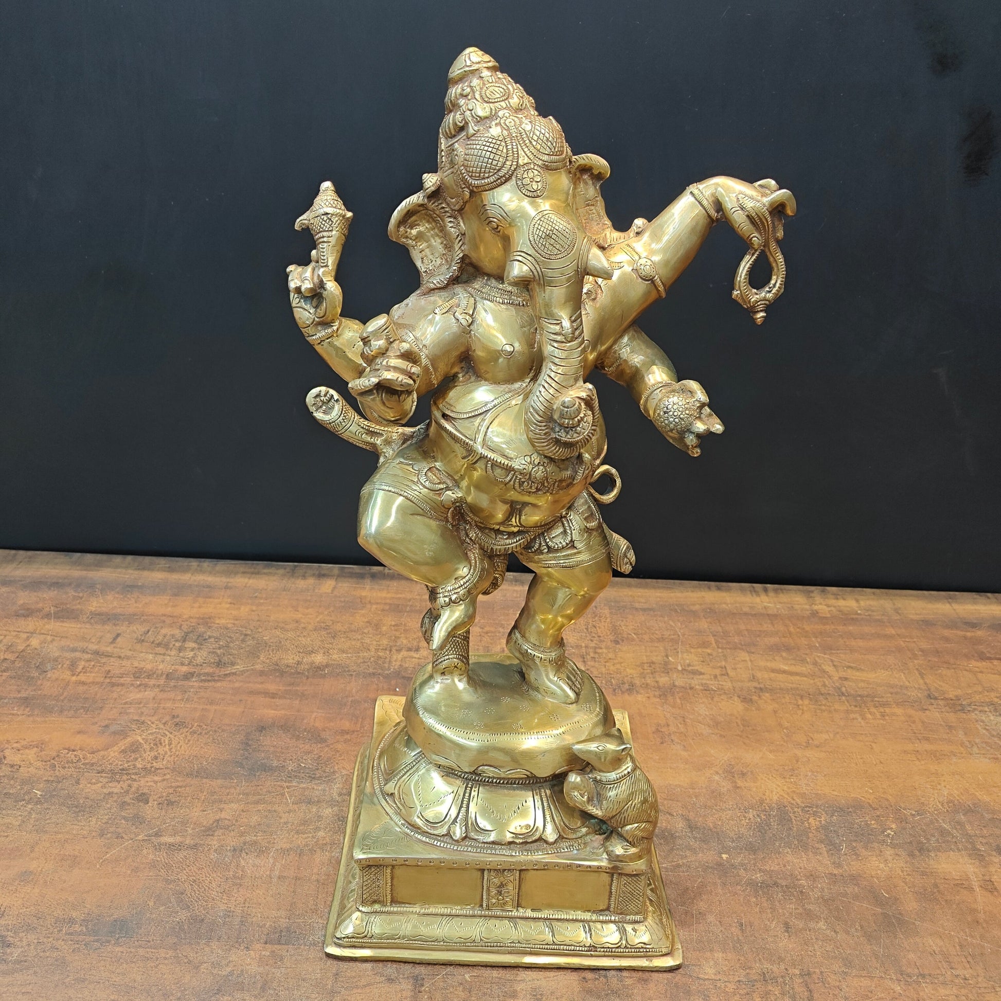 Brass Dancing Ganesha Idol With Base 22 Inches - Eco-friendly - Sama Homes