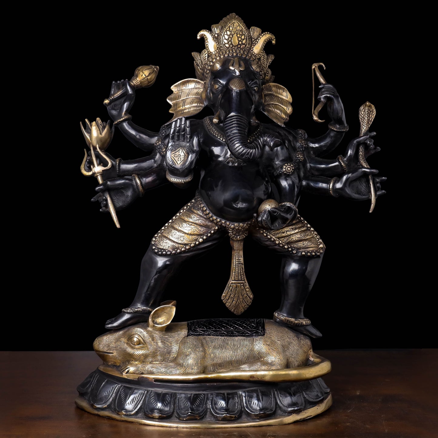 Brass Dancing Ganesha Standing on Ret Black Patina Finish 26 Inches