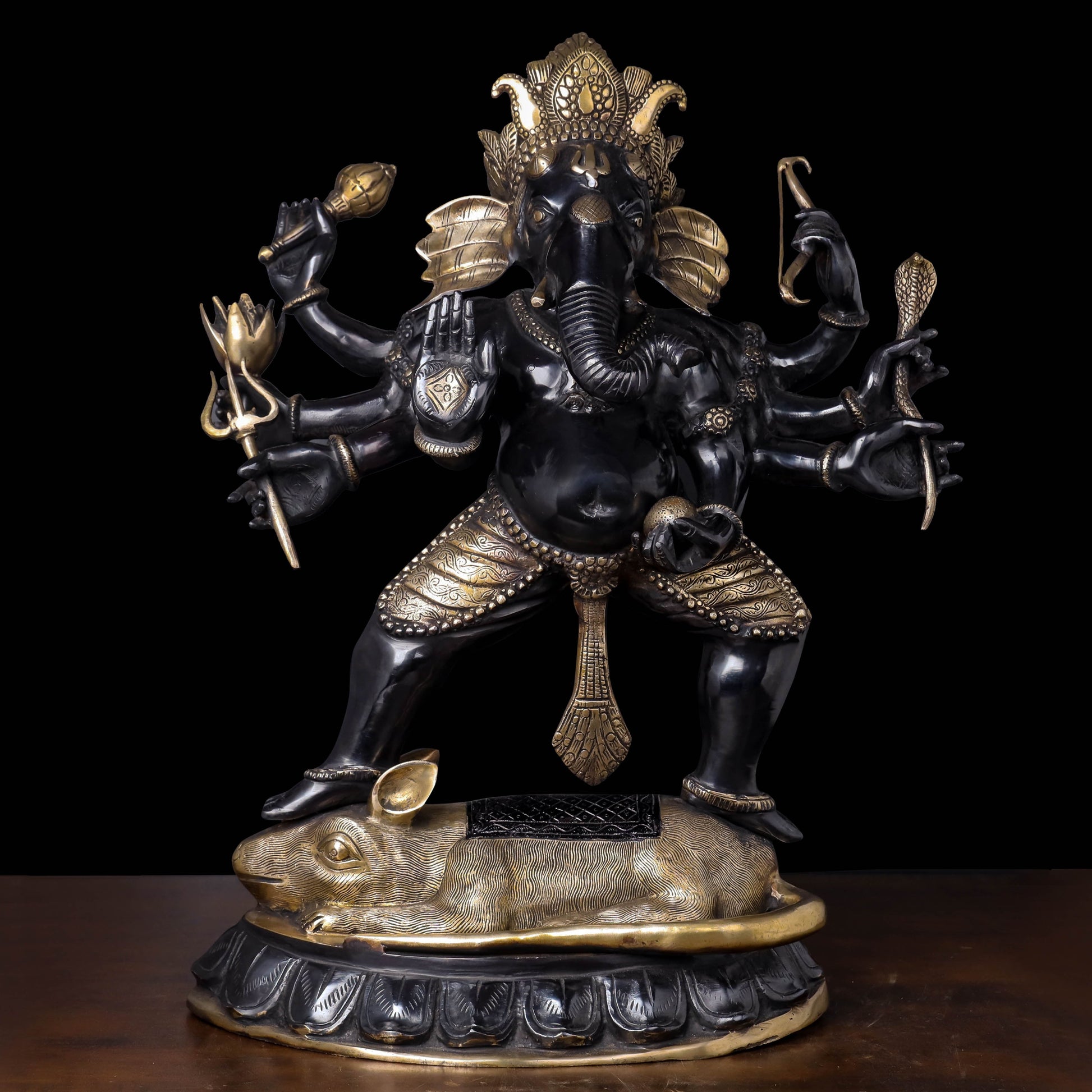 Brass Dancing Ganesha Standing on Ret Black Patina Finish 26 Inches - Eco-friendly - Sama Homes