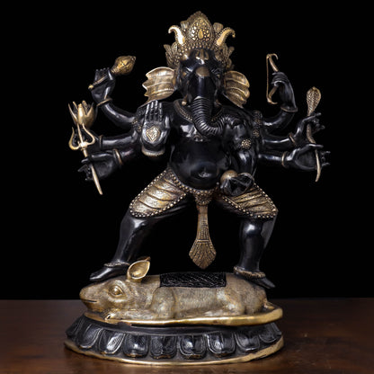 Brass Dancing Ganesha Standing on Ret Black Patina Finish 26 Inches by vendor-unknown - Hindu Gods
