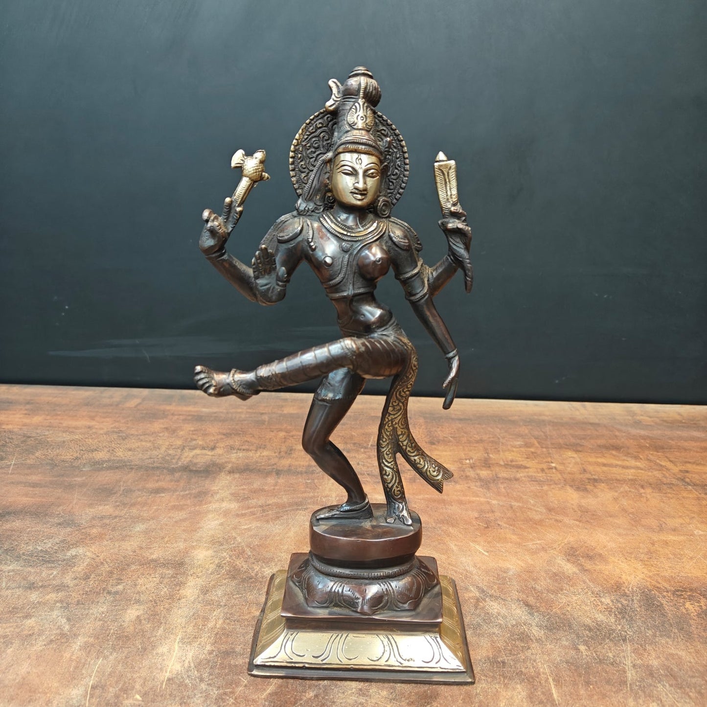 Brass Dancing Shiva Ardhnaresvar Idol Antique Finish For Home Décor 13 Inch