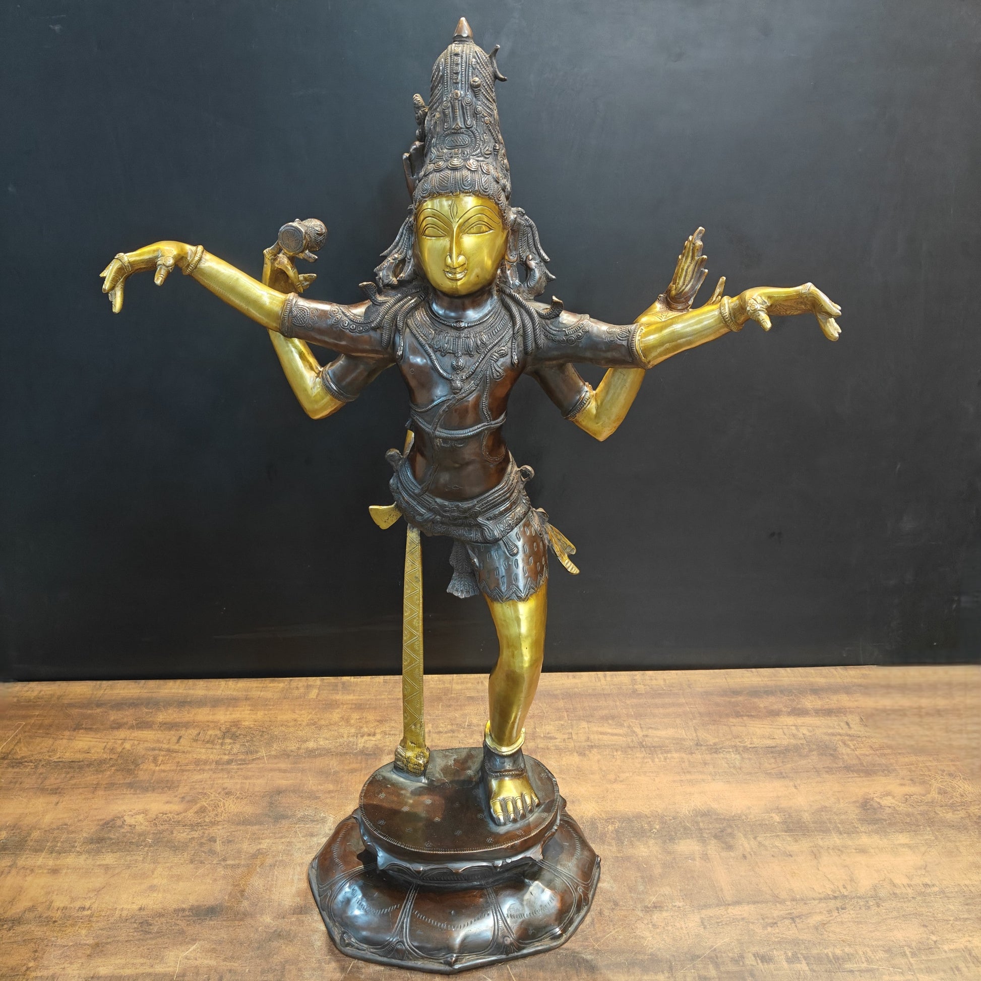 Brass Dancing Shiva Nataraja Statue Sculpture Antique Finish 3.5 Feet - Eco-friendly - Sama Homes