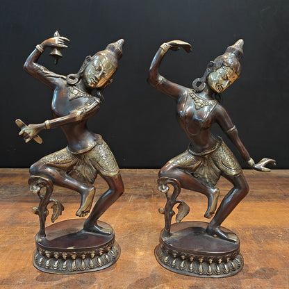 Brass Dancing Shiva Parvati Idols Antique Finish 16 Inches by vendor-unknown - Hindu Gods