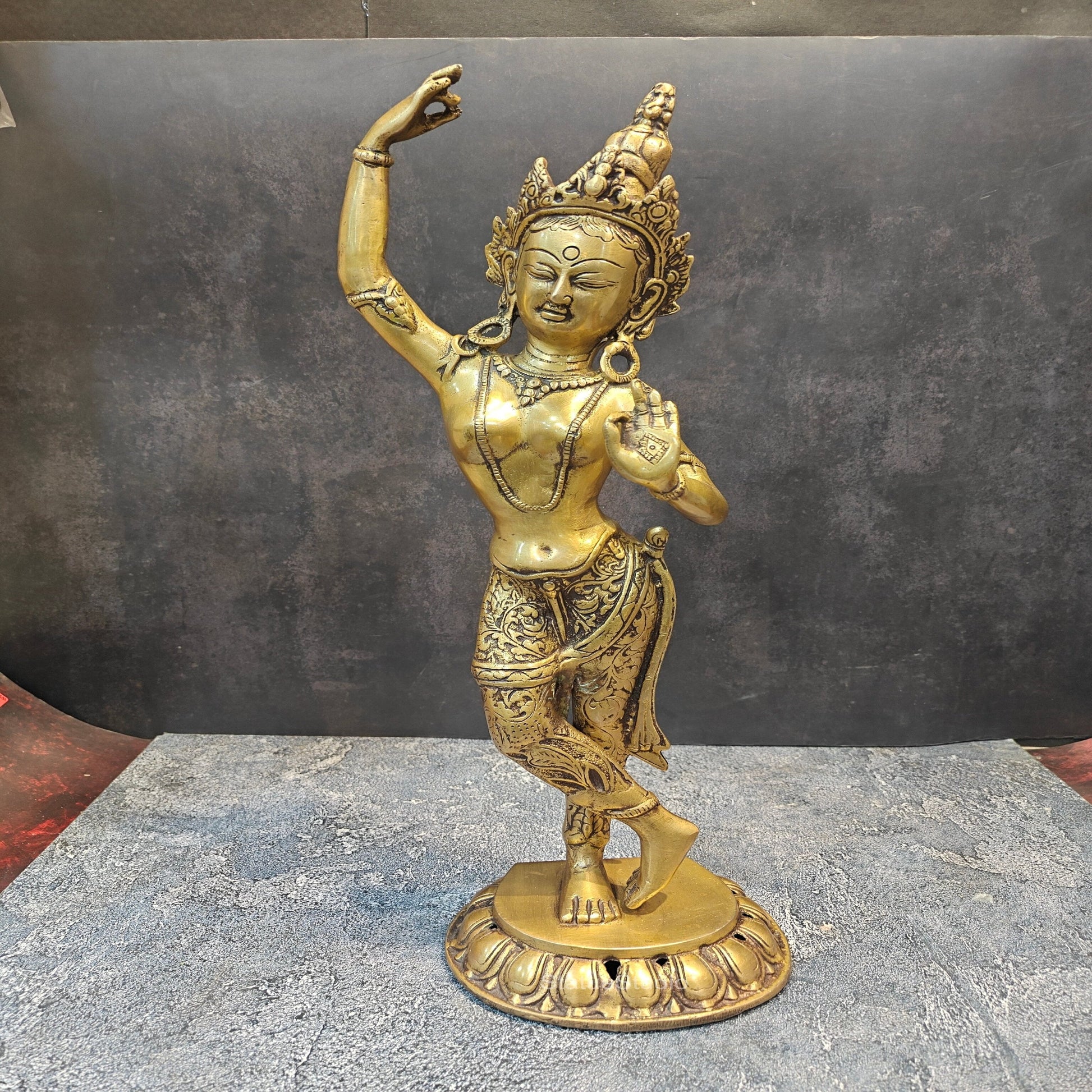 Brass Dancing Tara Devi Idol Maya Buddhist 1.5 Feet - Image 3