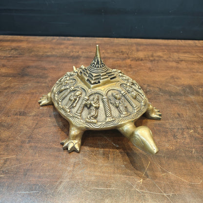 Brass Dashavtar Vishnu Shree Yantra on Tortoise 13 Inch by vendor-unknown - Decor