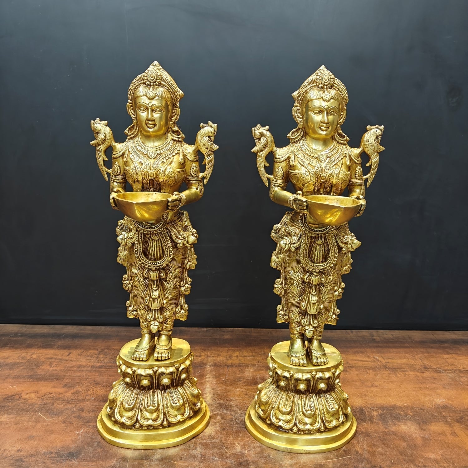 Brass Deep Lakshmi Pair Sculpture Showpiece 25 Inch - Eco-friendly - Sama Homes