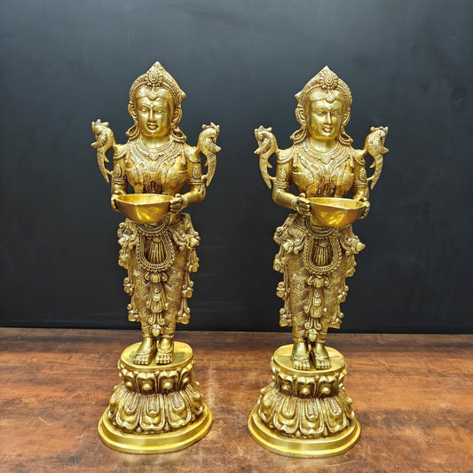 Brass Deep Lakshmi Pair Sculpture Showpiece 25 Inch