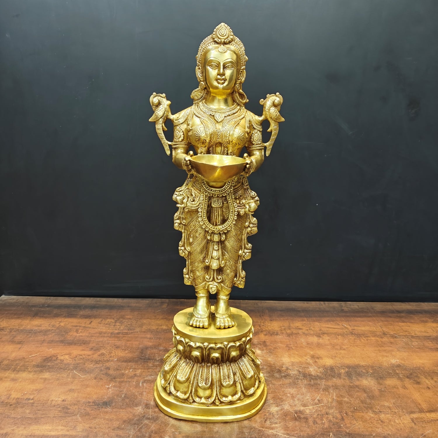 Brass Large Deep Lakshmi Sculpture Showpiece 2.5 Feet - Eco-friendly - Sama Homes