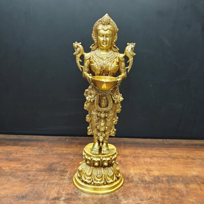 Brass Deep Lakshmi Sculpture Showpiece 25 Inch by vendor-unknown - Decor