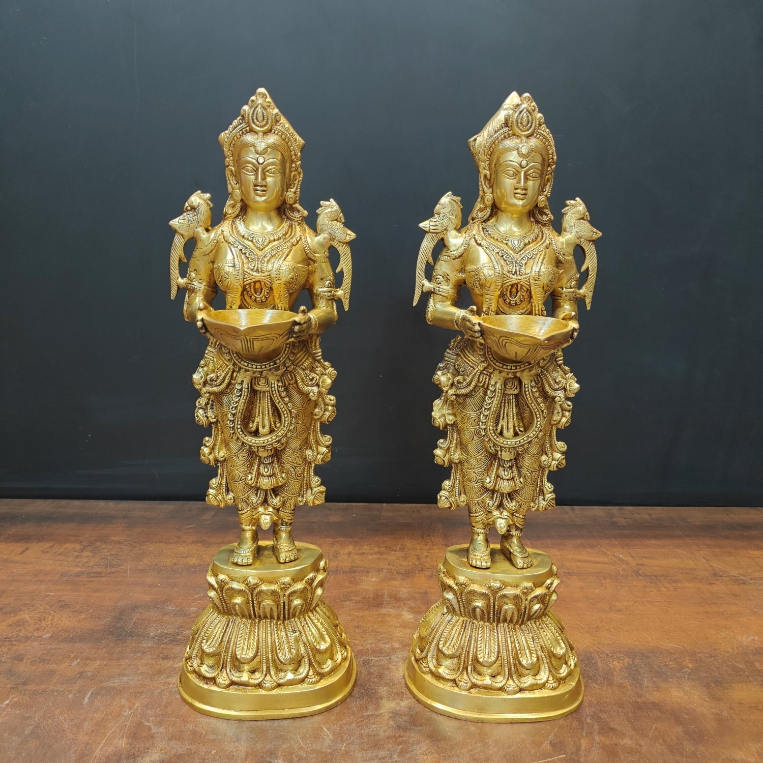 Brass Deep Lakshmi Statue Pair Showpiece For Home Decor 20 Inch - Eco-friendly - Sama Homes