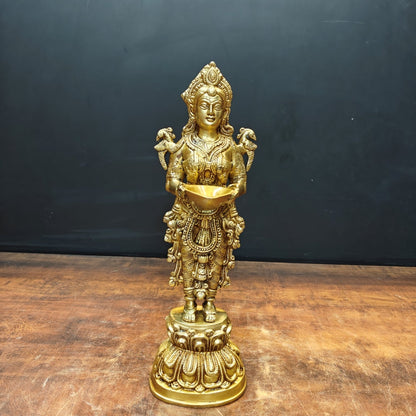 Brass Deeplakshmi Statue Showpiece For Home Decor 15 Inch by vendor-unknown - Decor
