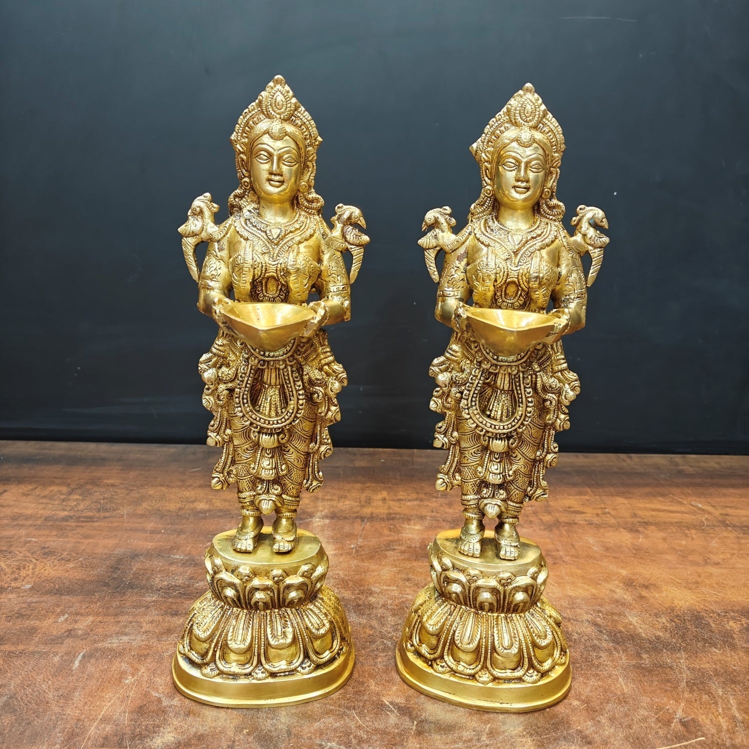 Brass Deeplakshmi Statue Pair Showpiece For Home Decor 15 Inch - Eco-friendly - Sama Homes