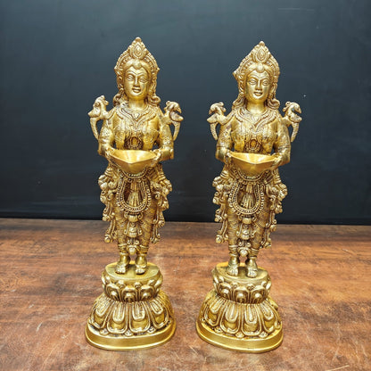 Brass Deeplakshmi Statue Pair Showpiece For Home Decor 15 Inch by vendor-unknown - Decor