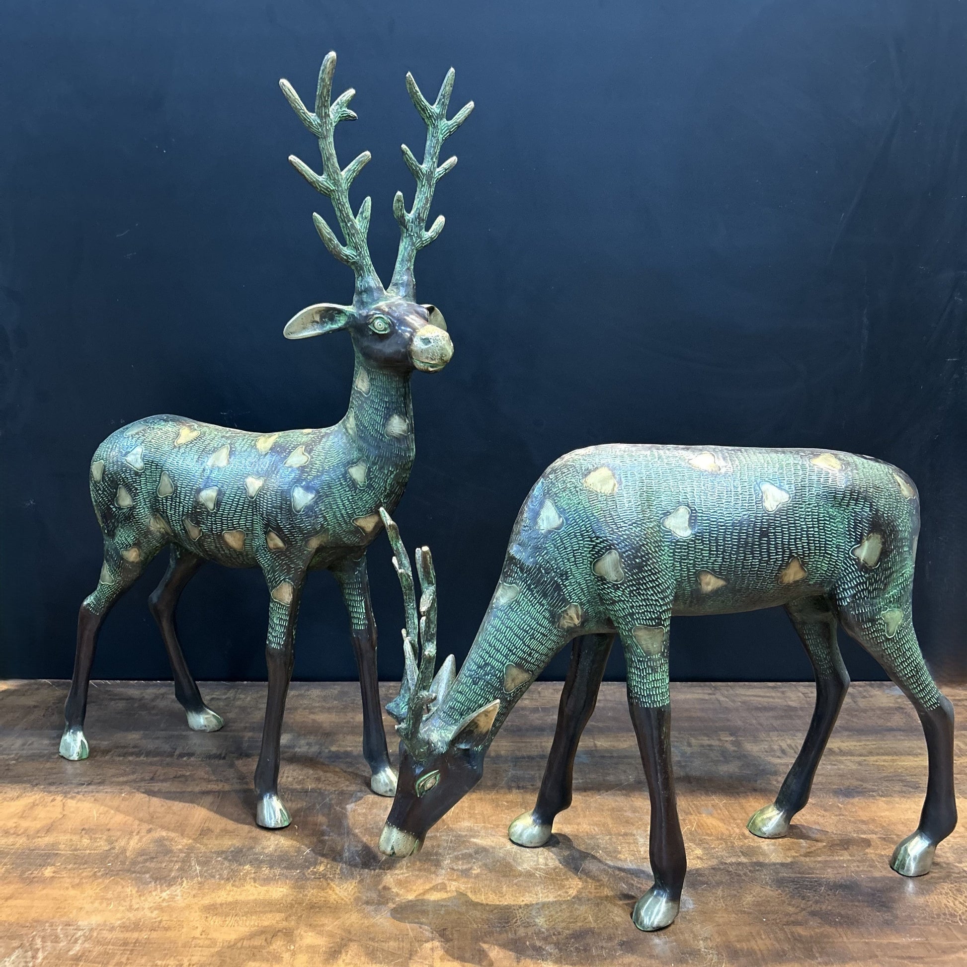 Brass Deer Pair Decorative Showpiece Antique Finish 27 Inch - Eco-friendly - Sama Homes