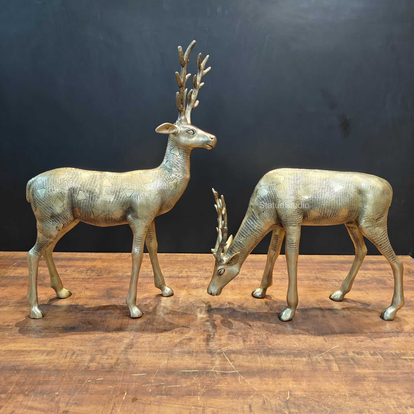 Brass Deer Pair Decorative Showpiece Sculptures 27 Inches