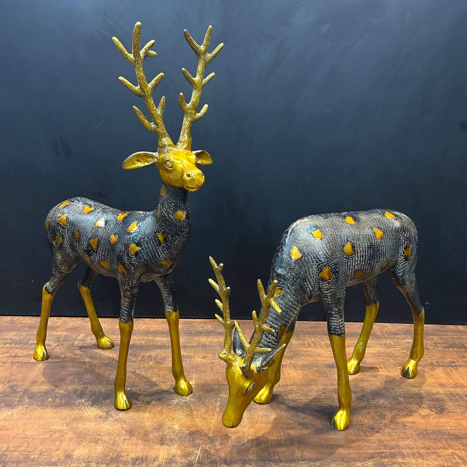 Brass Deer Pair Figurines Decorative Showpiece Antique Finish 27 Inches - Eco-friendly - Sama Homes