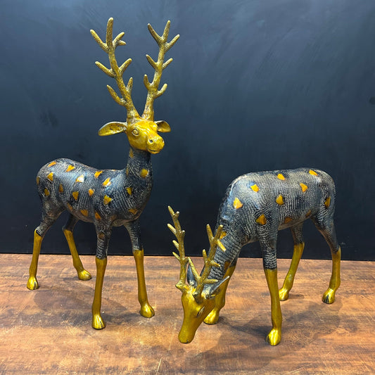 Brass Deer Pair Figurines Decorative Showpiece Antique Finish 27 Inches