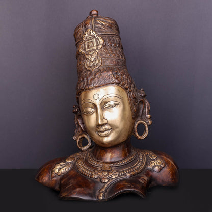 Brass Devi Parvati Bust Antique Finish Sculpture 12 Inch by vendor-unknown - Hindu Gods