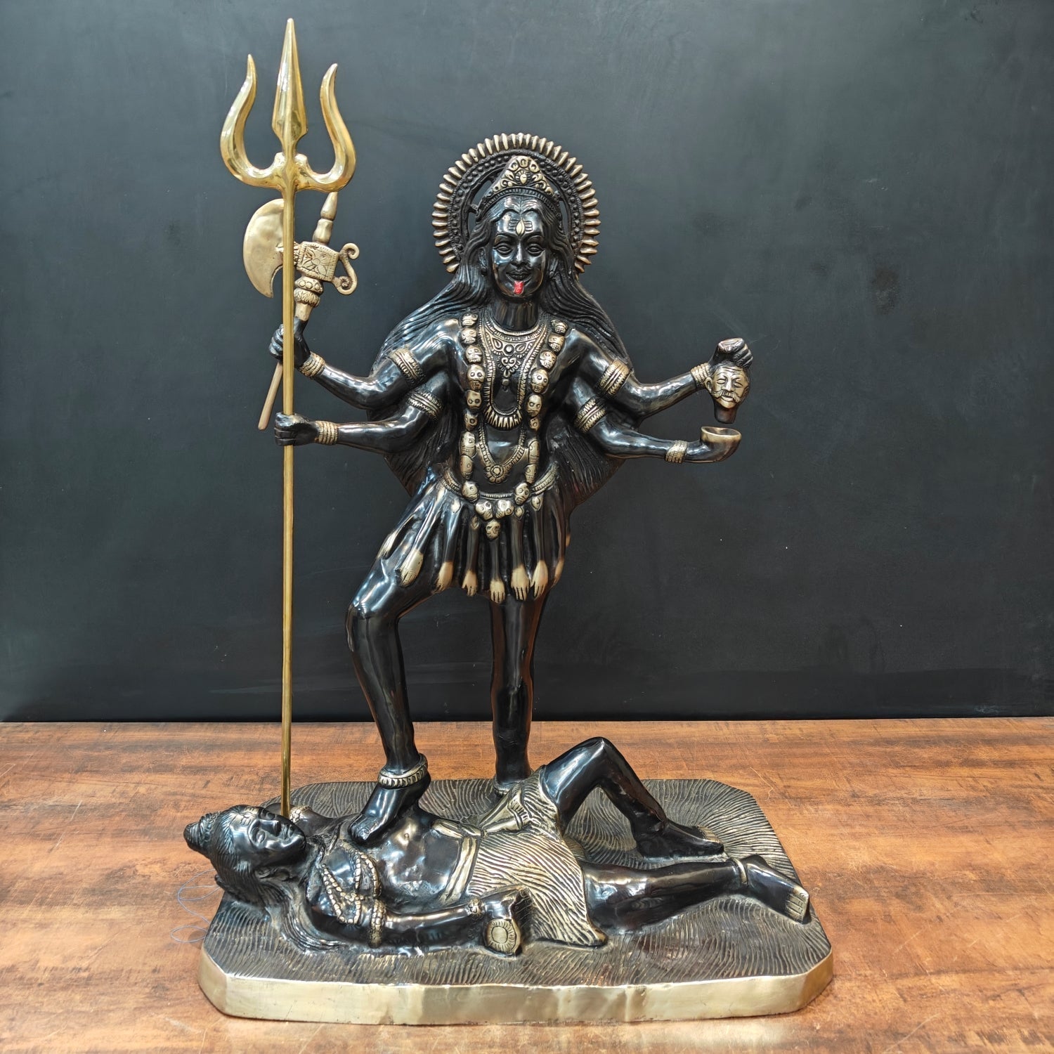 Brass Divine Goddess Universal Mother Kali Statue Black Patina Finish 3 Feet - Eco-friendly - Sama Homes