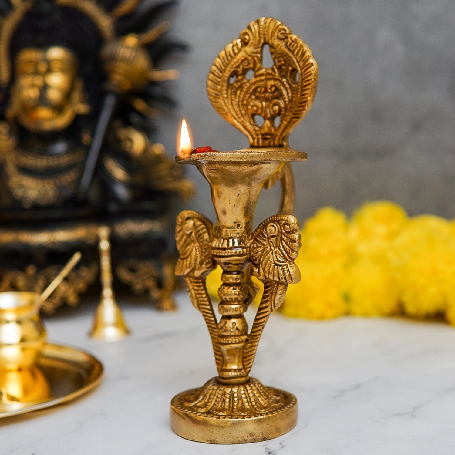 Brass Diya Oil Lamp For Home Temple Religious Decor Showpiece 8 Inch - Eco-friendly - Sama Homes