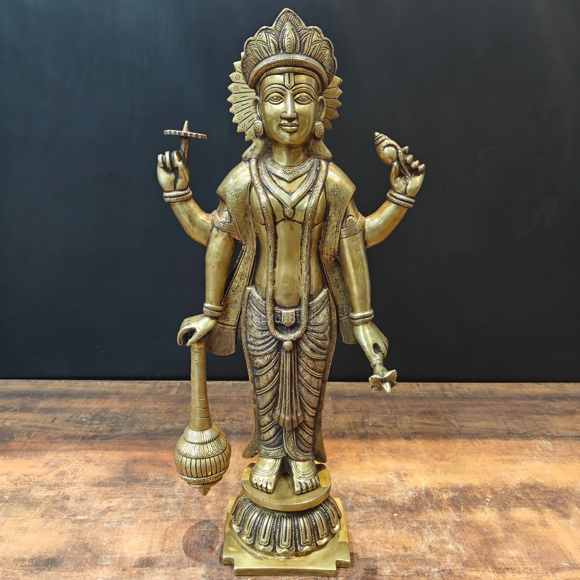 Brass Exclusive Standing Vishnu Idol 26 Inches - Eco-friendly - Sama Homes
