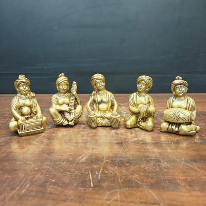Brass Farmers Musicians Set of 5 Showpieces For Home Decor 5 Inches by vendor-unknown - Decor