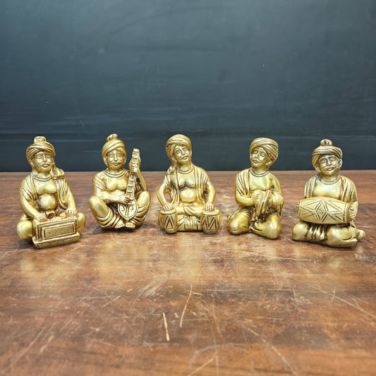 Brass Farmers Musicians Set of 5 Showpieces For Home Decor 5 Inches