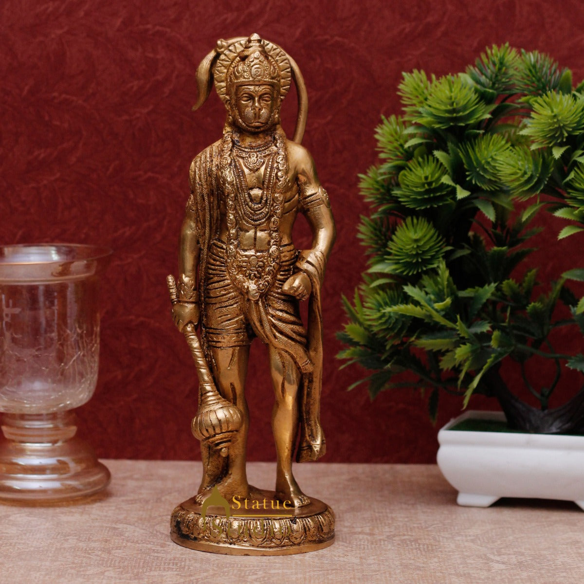 Brass Fine Exclusive Standing Pawan Putra Hanuman Idol 10 Inch - Eco-friendly - Sama Homes