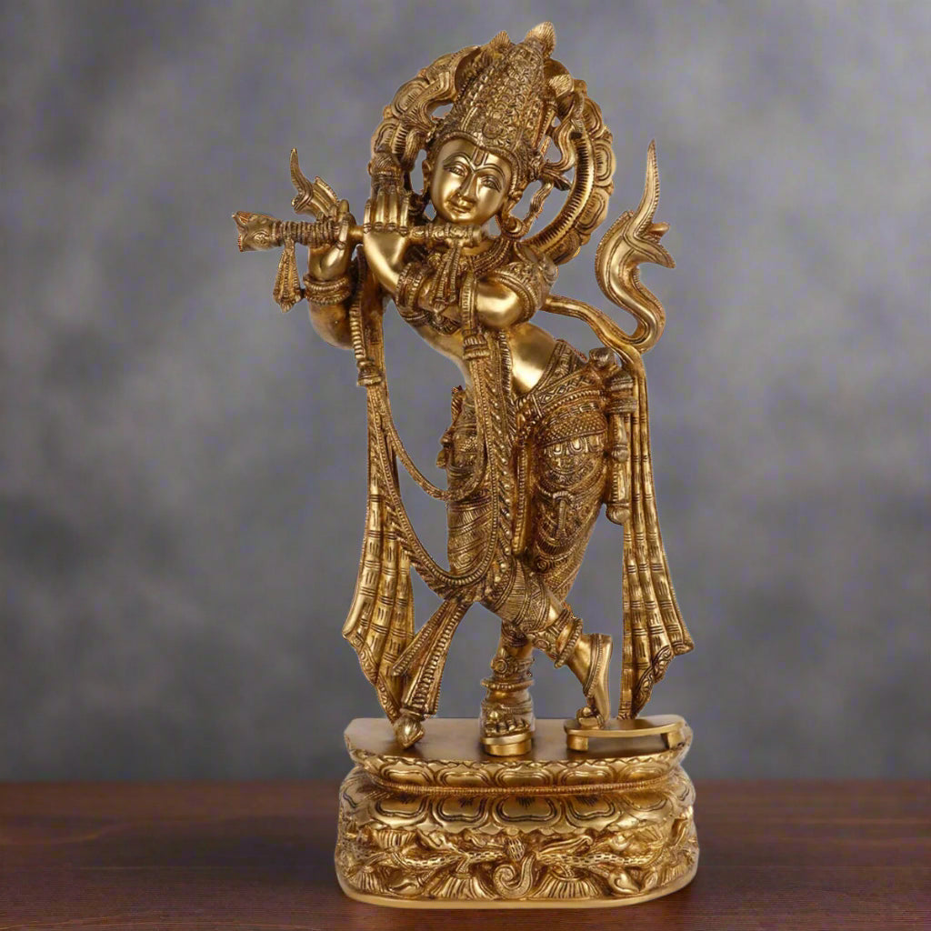 Brass Fine Fluting Krishna Statue For Home Decor Showpiece 2 Feet - Eco-friendly - Sama Homes