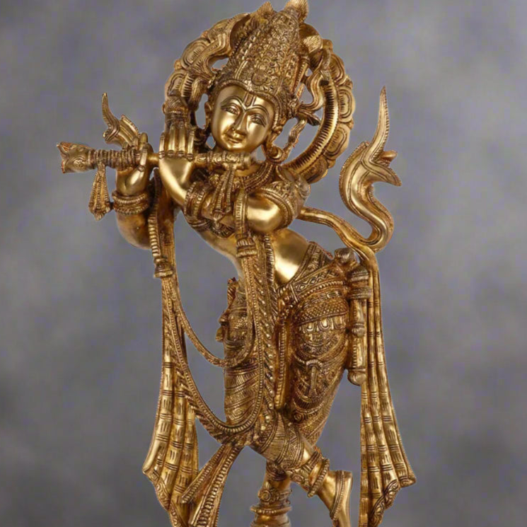 Brass Fine Fluting Krishna Statue For Home Decor Showpiece 2 Feet - Image 2