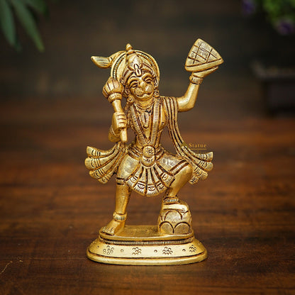 Brass Fine Hanuman Idol Carrying Hill 5 Inch by vendor-unknown - Hindu Gods