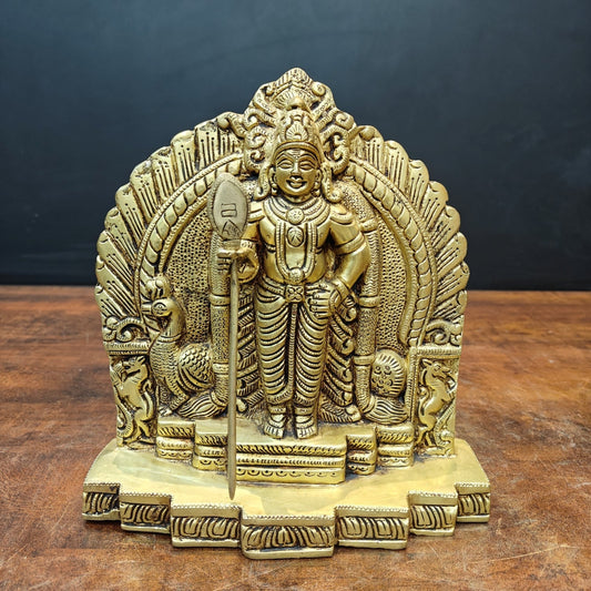 Brass Fine Kartikeya Murugan Idol Golden Finish 9 Inch