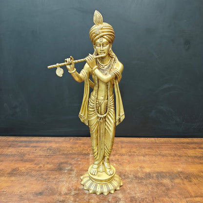 Brass Fine Krishna Statue Golden Finish 2.5 Feet by vendor-unknown - Hindu Gods