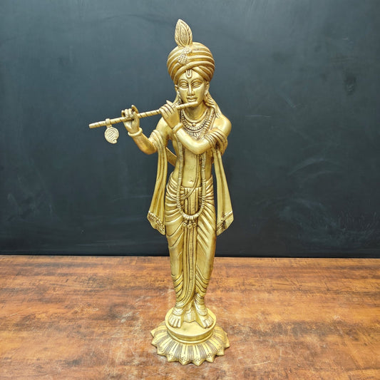 Brass Fine Krishna Statue Golden Finish 2.5 Feet