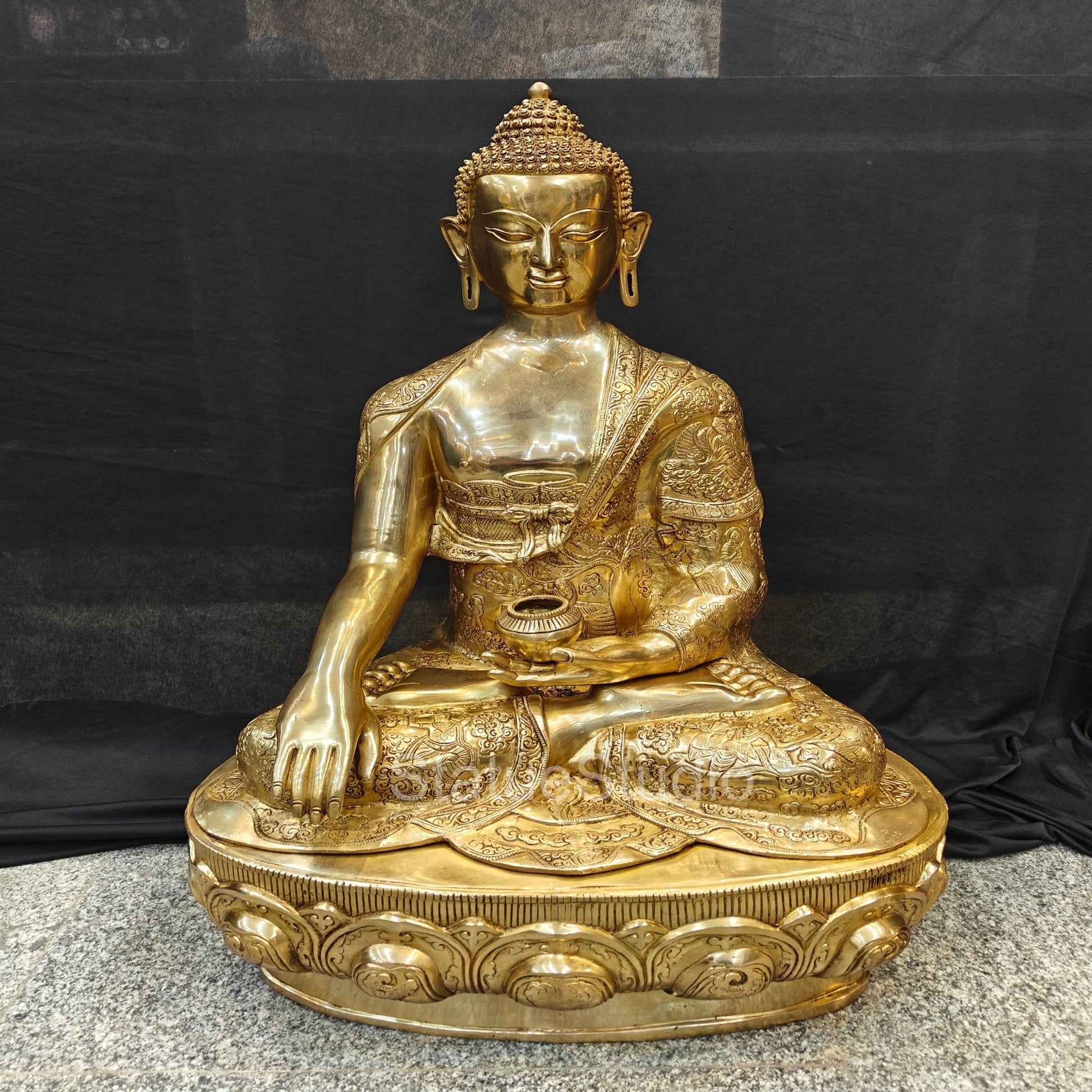 Brass Fine Life Story Engraved Buddha Statue For Home Decor 3 Feet - Image 3