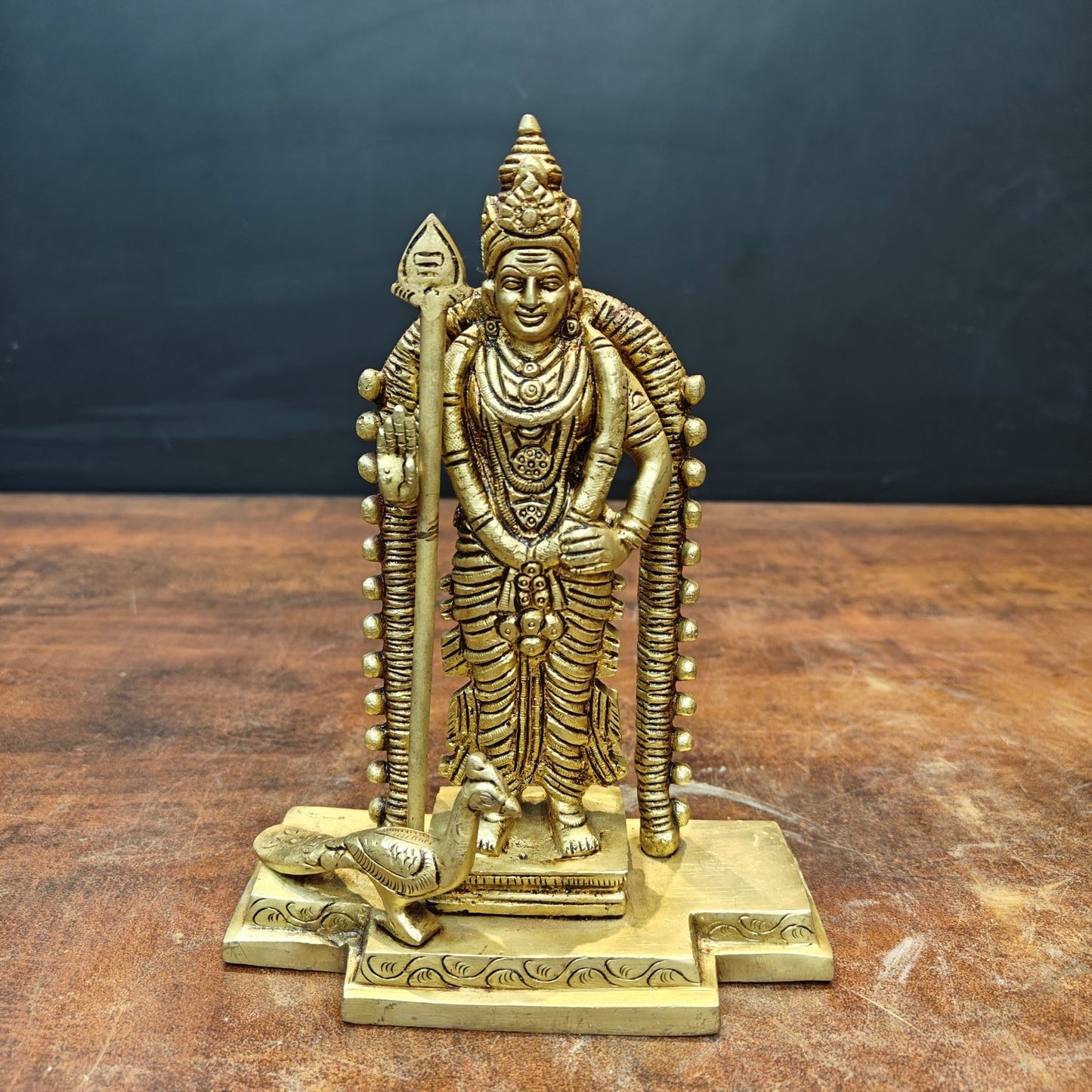 Brass Fine Murugan Swamy Kartikeya Idol Golden Finish 7.5 Inch
