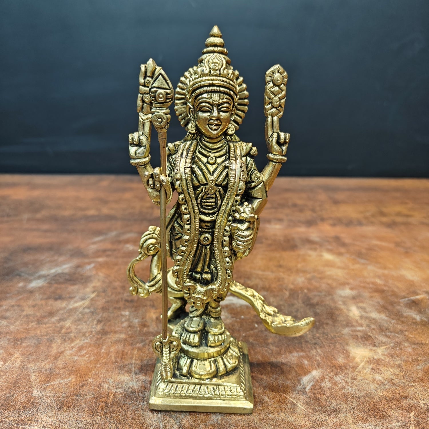 Brass Fine Small Murugan Swamy Kartikeya Idol Golden Finish 7 Inch - Eco-friendly - Sama Homes