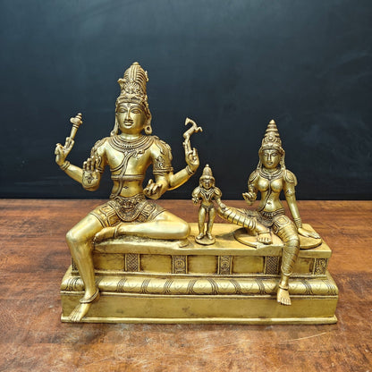 Brass Fine Somaskanda Statue Lord Shiva Parvati With Murugan 13 Inch by vendor-unknown - Hindu Gods