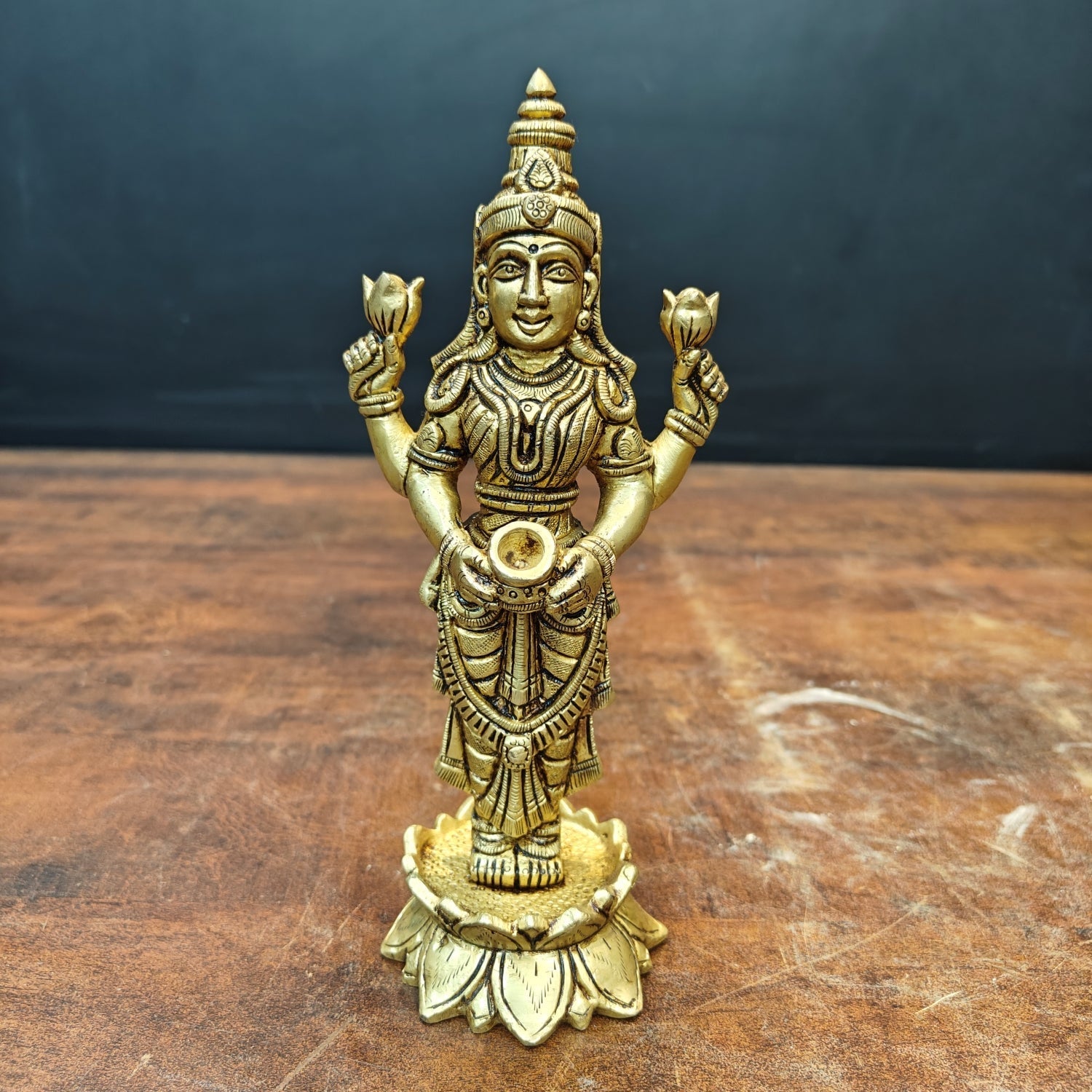 Brass Fine Standing Goddess Lakshmi Idol 8 Inch - Eco-friendly - Sama Homes