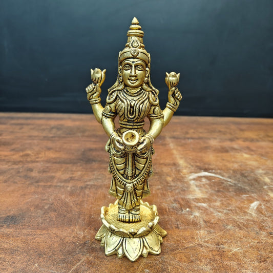 Brass Fine Standing Goddess Lakshmi Idol 8 Inch