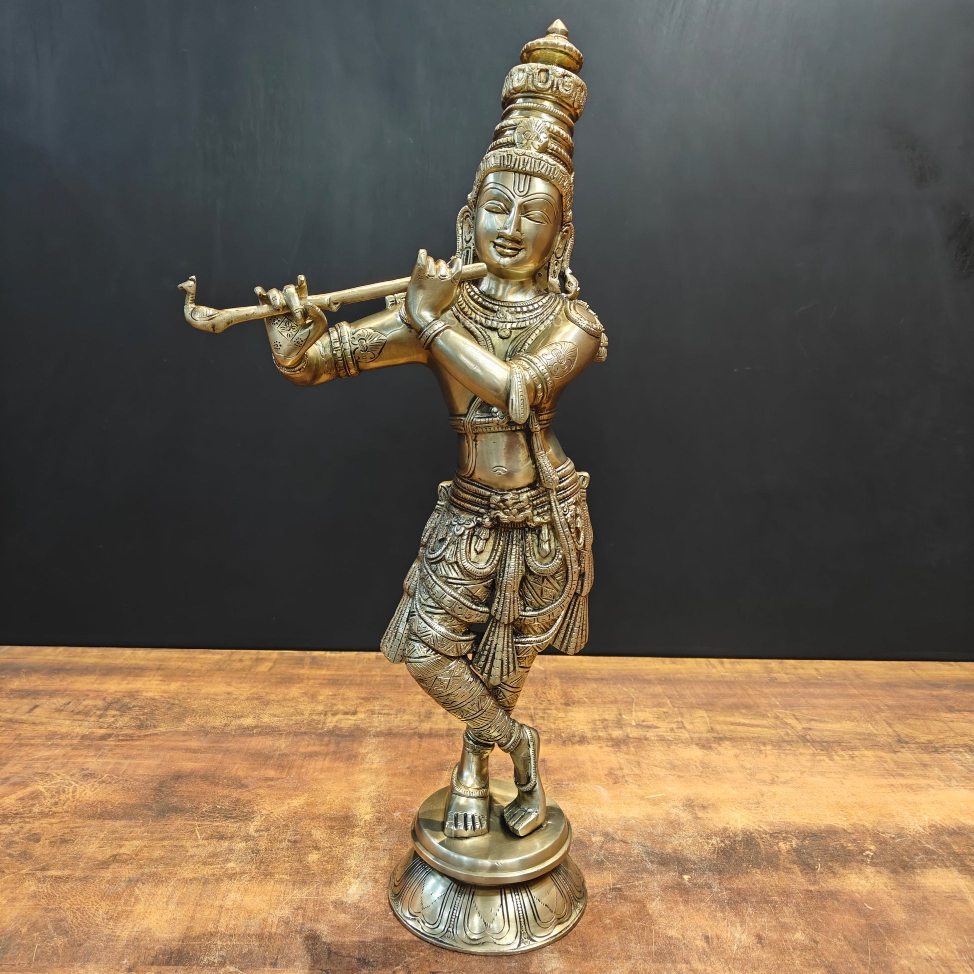 Brass Fine Standing Krishna Idol For Home Decor 2 Feet - Eco-friendly - Sama Homes