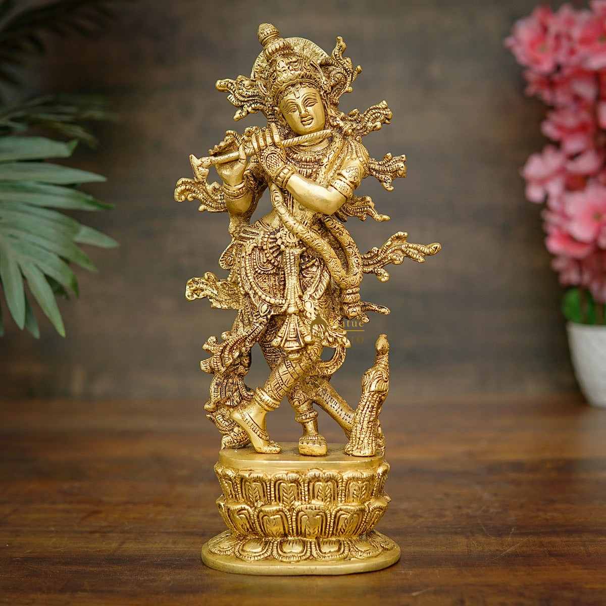 Brass Fine Standing Krishna Idol Home Office Decor Gift Statue 12 Inch
