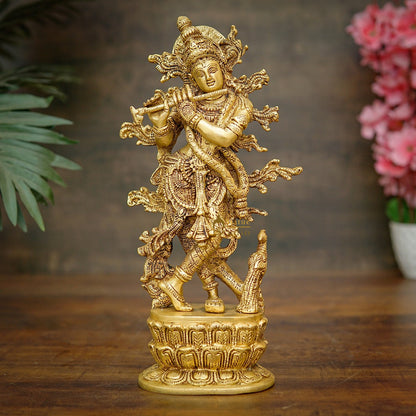 Brass Fine Standing Krishna Idol Home Office Decor Gift Statue 12 Inch by vendor-unknown - Hindu Gods